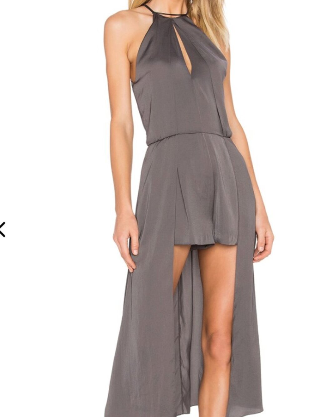 Halston Heritage Charcoal Halter High-Low Romper Dress